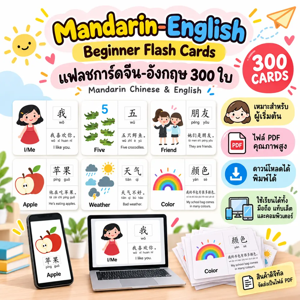 Mandarin–English Beginner Flash Cards 300 ใบ